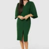 Closet LondonGreen V- Neck Pencil Midi Dress -Closet London Popular Shop JD9339 GREEN 71664 36149.1675342902