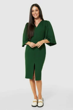 Closet LondonGreen V- Neck Pencil Midi Dress