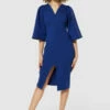 Closet London Navy Blue V- NeckPencilMidi Dress -Closet London Popular Shop JD9339 NAVY 71347 49025.1675342878