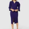 Closet London Purple V- Neck Midi Pencil Dress -Closet London Popular Shop JD9339 PURPLE 71491 21386.1675339244