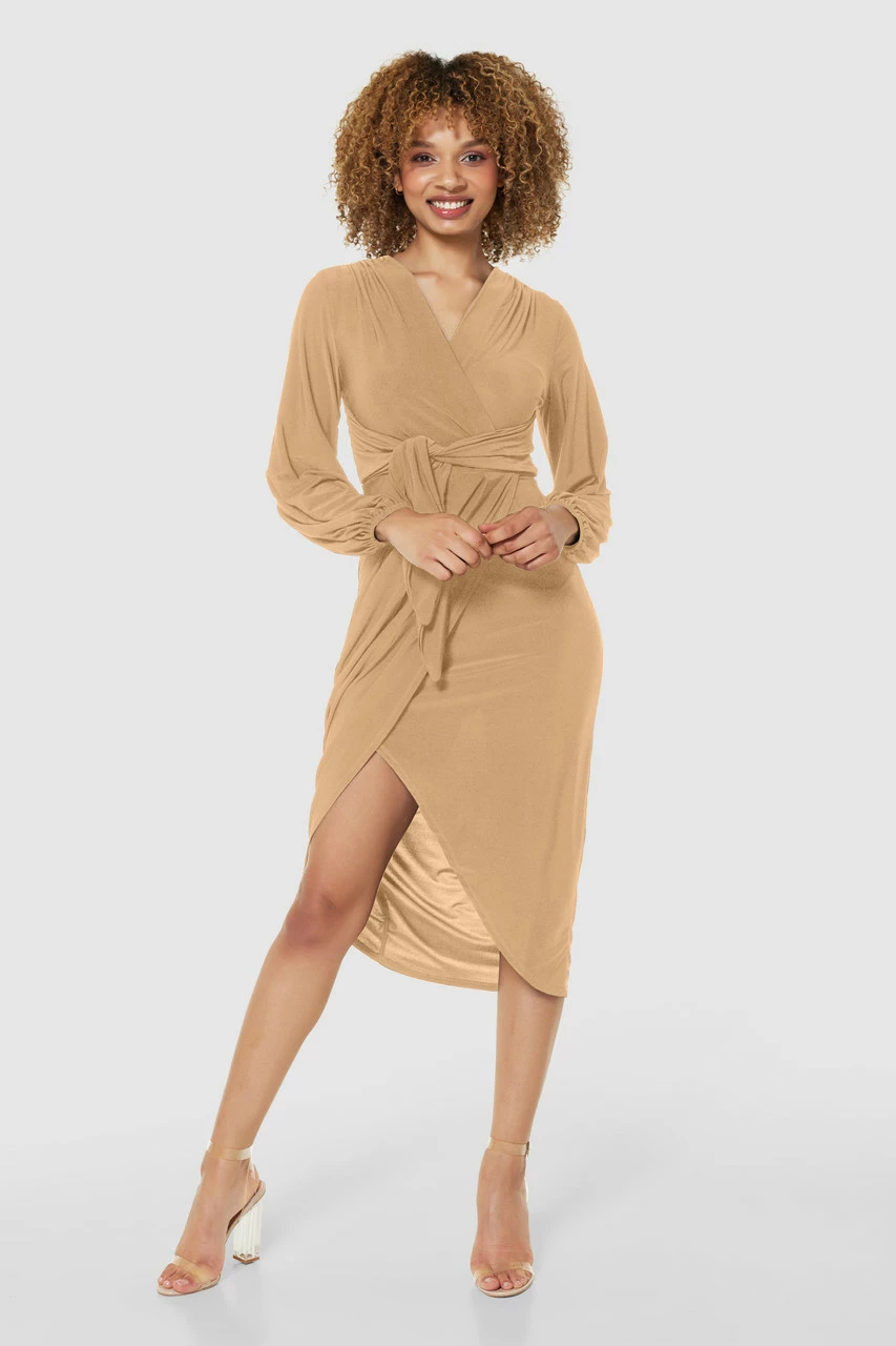 Closet London Peach Orange Pencil Wrap Tieup Midi Dress 3 Closet London Peach Orange Pencil Wrap Tieup Midi Dress