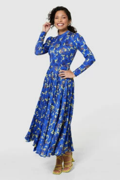 Closet London Royal Blue Printed Pleated Dress -Closet London Popular Shop JD9670 ROYALBLUE 1268 82822.1693837289