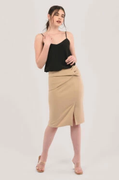 Closet London Beige Twist Pencil Skirt