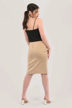 Closet London Beige Twist Pencil Skirt -Closet London Popular Shop JS6694 DSC 7228 09319.1608303262