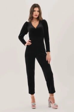 Closet London Black Pleated Sleeve Velour Jumpsuit