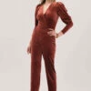 Closet London Rust Pleated Sleeve Velour Jumpsuit