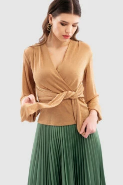 Closet London Camel Wrap Tie Waist Top