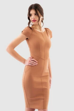 Closet London Camel Gathered Sleeve Panel Dress -Closet London Popular Shop Jd3723 Camel DSC 7075 59707.1649779245