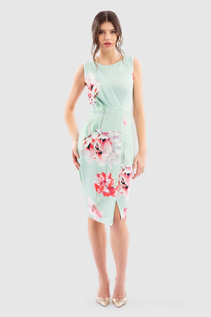 Closet London Green Sleeveless Wrap Floral Print Dress 3 Closet London Green Sleeveless Wrap Floral Print Dress