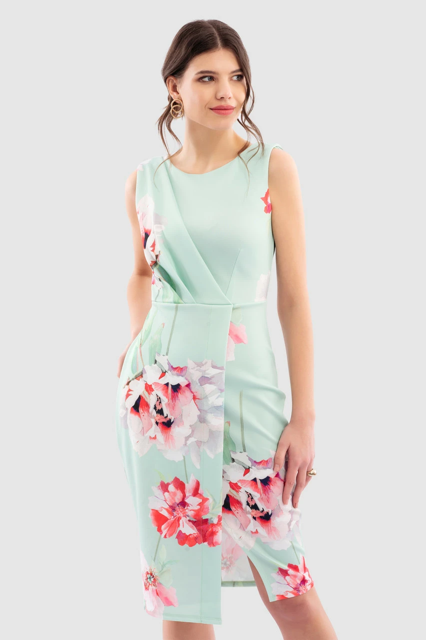 Closet London Green Sleeveless Wrap Floral Print Dress 4 Closet London Green Sleeveless Wrap Floral Print Dress - Image 2