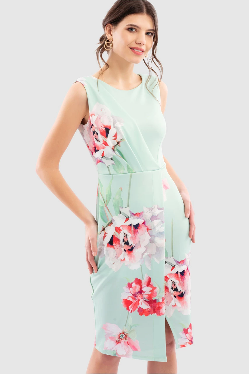 Closet London Green Sleeveless Wrap Floral Print Dress 5 Closet London Green Sleeveless Wrap Floral Print Dress - Image 3