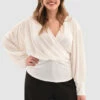 Closet London Curves Ivory Puff Sleeve Wrap Top