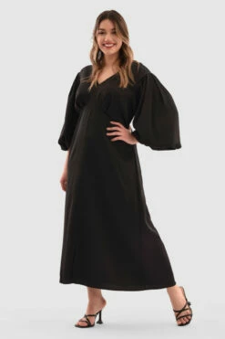 Closet London Curves Black V-Neck Puff Sleeve Midi Dress -Closet London Popular Shop OUqvwQ 0 52898.1651050993