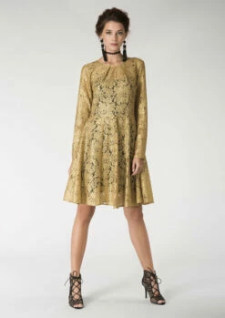Closet London Gold Pleated Front Lace Skater Dress -Closet London Popular Shop Okp9jT64 61006.1625824997