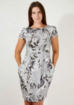 Closet Curves Multi Monochrome Floral Tie Back Tulip Dress