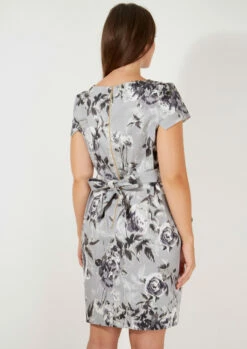 Closet Curves Multi Monochrome Floral Tie Back Tulip Dress -Closet London Popular Shop PD106 GREY FLORAL PEPLUM 3 84640.1660058664