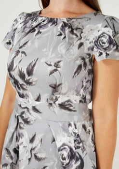 Closet Curves Multi Monochrome Floral Tie Back Tulip Dress -Closet London Popular Shop PD106 GREY FLORAL PEPLUM 4 90182.1605798323