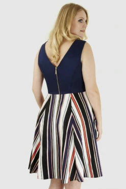 Closet Curves Navy V Neck Stripe Dress -Closet London Popular Shop PD1711B NAVY 1 51086.1606128021