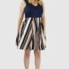 Closet Curves Navy V Neck Stripe Dress