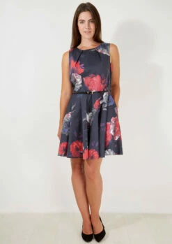 Closet Curves Multi Floral Belted Flared Dress