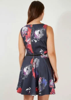 Closet Curves Multi Floral Belted Flared Dress -Closet London Popular Shop PD189 GREY FLORAL PATENT BELT 3 38613.1605872260