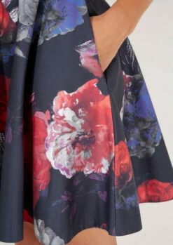 Closet Curves Multi Floral Belted Flared Dress -Closet London Popular Shop PD189 GREY FLORAL PATENT BELT 4 27714.1662566919