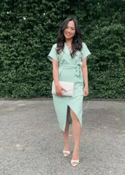 Closet London Petite Sage GreenKimono Wrap Dress