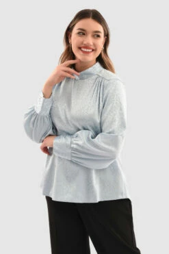 Closet London Curves Blue Gathered Neck Blouse -Closet London Popular Shop Pb6709 Blue DSC 6004 19544.1651057752