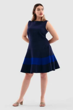 Closet London Curves Navy Seam Detail Band Flared Dress -Closet London Popular Shop Pd1703 Navy DSC 5644 26567.1651055544