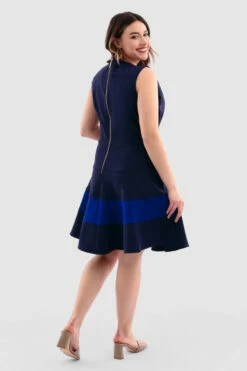 Closet London Curves Navy Seam Detail Band Flared Dress -Closet London Popular Shop Pd1703 Navy DSC 5651 22823.1651055544