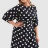 Closet London Curves Navy Polka Print Kimono Wiggle Dress -Closet London Popular Shop Pd3715 Navy DSC 4960 55416.1651056912