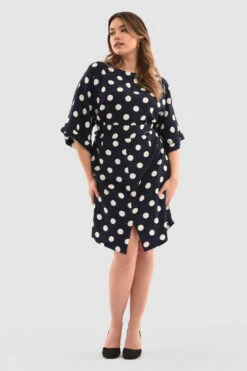 Closet London Curves Navy Polka Print Kimono Wiggle Dress -Closet London Popular Shop Pd3715 Navy DSC 4964 25470.1651056320