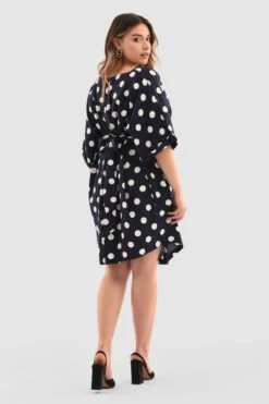 Closet London Curves Navy Polka Print Kimono Wiggle Dress -Closet London Popular Shop Pd3715 Navy DSC 4974 67627.1651056571