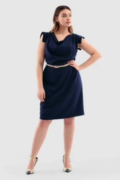 Closet London Curves Navy Cowl Pencil Dress -Closet London Popular Shop Pd3772 Navy DSC 5252 85557.1651055055