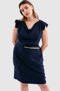 Closet London Curves Navy Cowl Pencil Dress -Closet London Popular Shop Pd3772 Navy DSC 5254 44041.1651055055