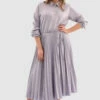 Closet London Curves Purple Pleated Shirt Midi Dress -Closet London Popular Shop Pd6703 Purple DSC 4569 85497.1651053426