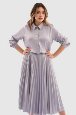 Closet London Curves Purple Pleated Shirt Midi Dress -Closet London Popular Shop Pd6703 Purple DSC 4610 87646.1651053467