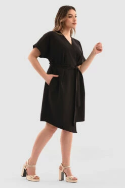 Closet London Curves Black Kimono Wrap Mini Dress -Closet London Popular Shop Pd6864 Black DSC 4757 97440.1651053668