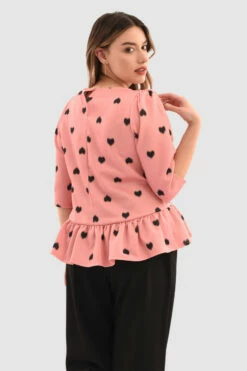 Closet London Curves Pink Heart Print Gathered Hem Top -Closet London Popular Shop Pjb6862 Pink DSC 6110 42801.1651057256