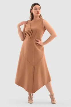 Closet London Curves Brown Draped Front Dress -Closet London Popular Shop Pjd6635 Brown DSC 5401 92827.1651055185