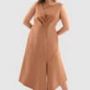 Closet London Curves Brown Draped Front Dress -Closet London Popular Shop Pjd6635 Brown DSC 5408 93272.1651055226
