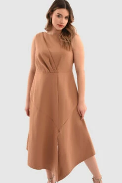 Closet London Curves Brown Draped Front Dress -Closet London Popular Shop Pjd6635 Brown DSC 5415 33241.1651055186