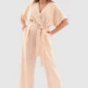 Closet London Curves Beige Wrap Front Jumpsuit