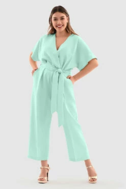 Closet London Curves Sage Green Wrap Front Jumpsuit