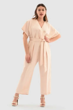 Closet London Curves Beige Wrap Front Jumpsuit -Closet London Popular Shop Pt6865 Beige DSC 5676 51323.1651054158
