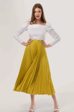 Closet London Yellow Pleated Midi Skirt