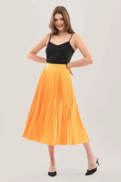 Closet London Mustard Pleated Midi Skirt