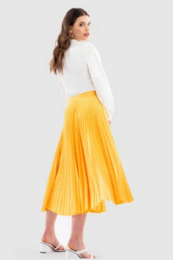 Closet London Yellow Satin Pleated Midi Skirt -Closet London Popular Shop S8136 Yellow DSC 6689 68345.1649936354