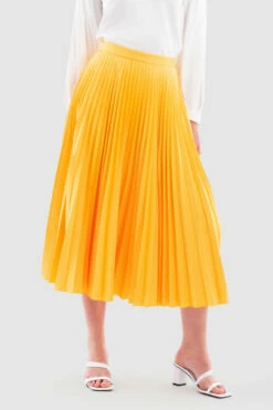 Closet London Yellow Satin Pleated Midi Skirt -Closet London Popular Shop S8136 Yellow DSC 6693 28262.1649936351