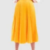 Closet London Yellow Satin Pleated Midi Skirt